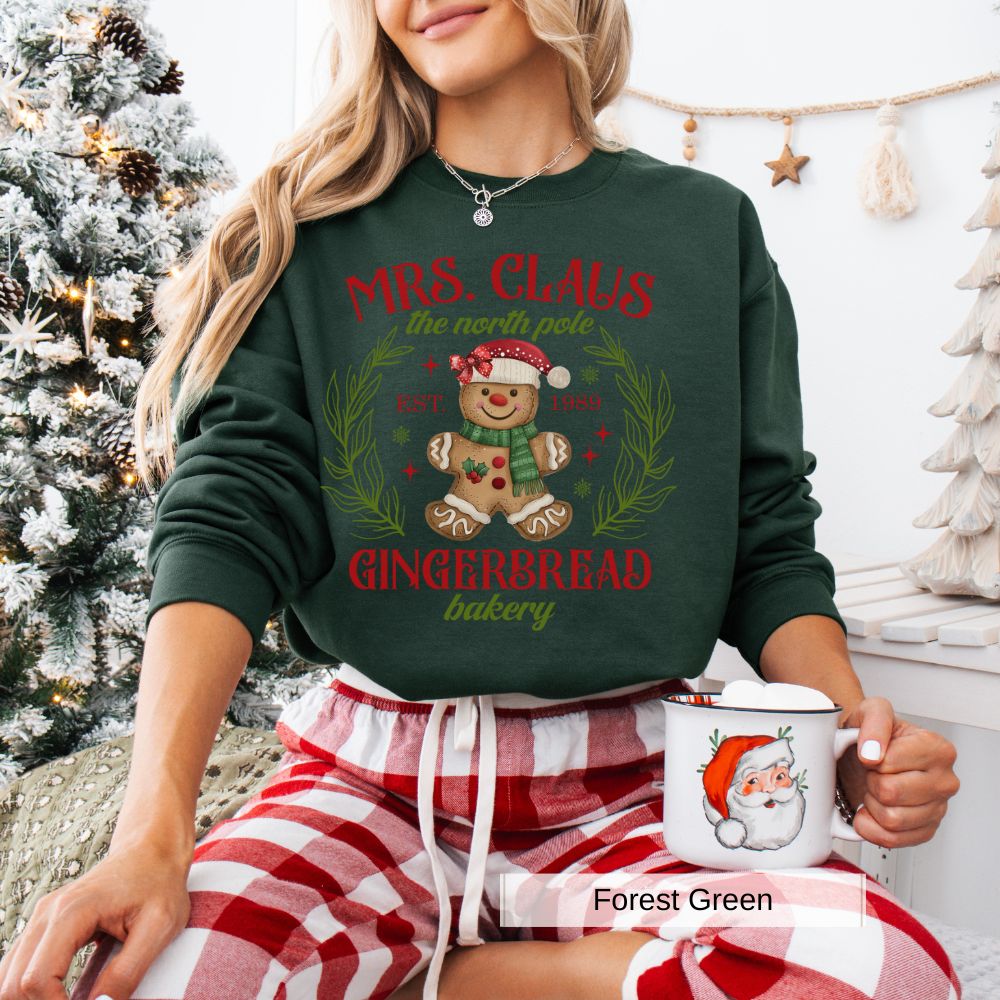 Mrs. Claus Gingerbread North Pole Bakery Women's Christmas Sweatshirt