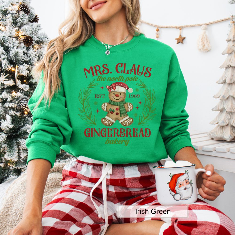 Mrs. Claus Gingerbread North Pole Bakery Women's Christmas Sweatshirt