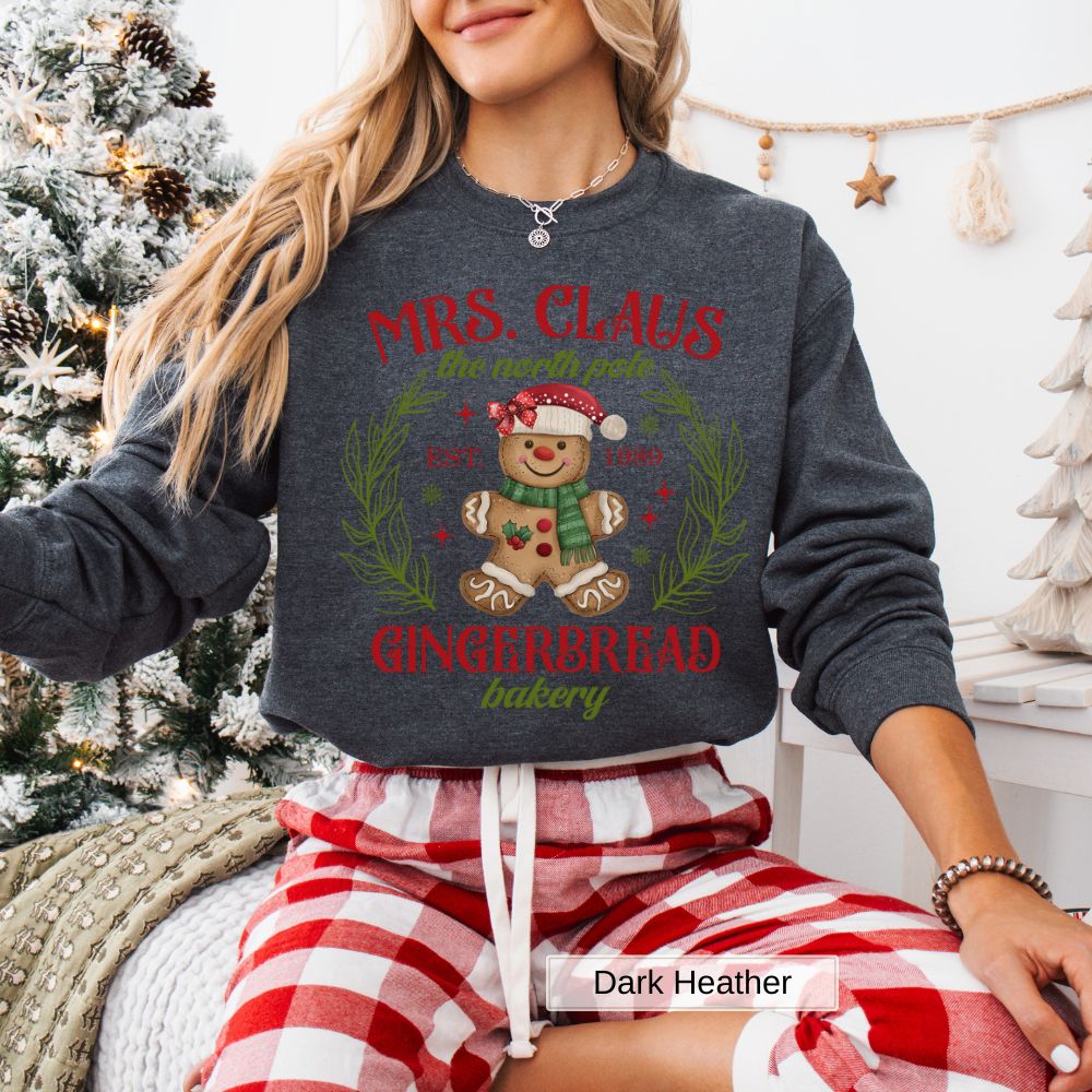 Mrs. Claus Gingerbread North Pole Bakery Women's Christmas Sweatshirt