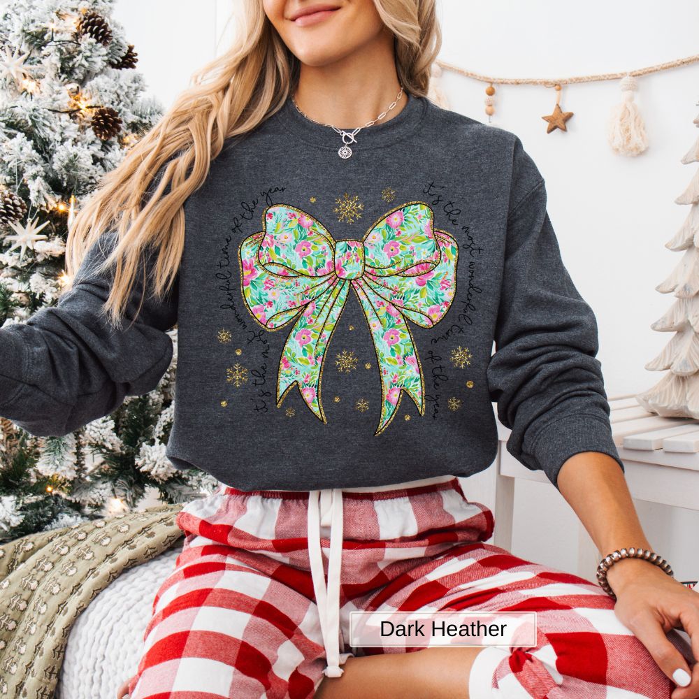 Floral Bow Most Wonderful Time of the Year Women's Christmas Sweatshirt