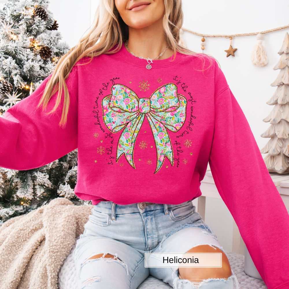 Floral Bow Most Wonderful Time of the Year Women's Christmas Sweatshirt