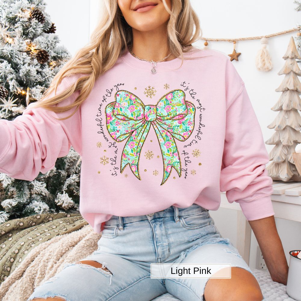 Floral Bow Most Wonderful Time of the Year Women's Christmas Sweatshirt