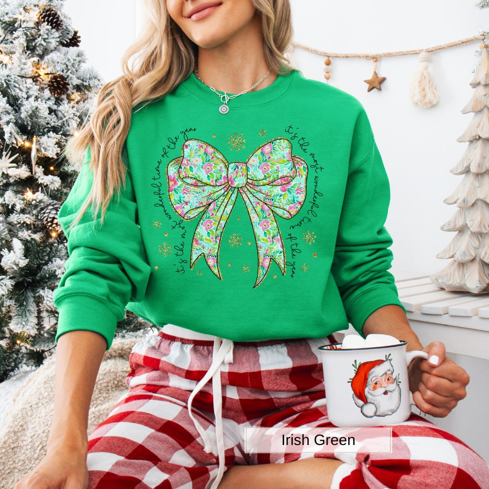 Floral Bow Most Wonderful Time of the Year Women's Christmas Sweatshirt