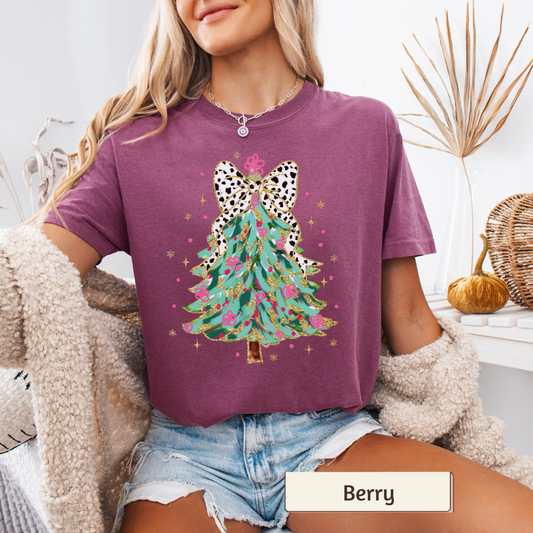 Christmas Tree Shirt Comfort Colors, Brushstroke Holiday Tee, Women's Christmas Graphic