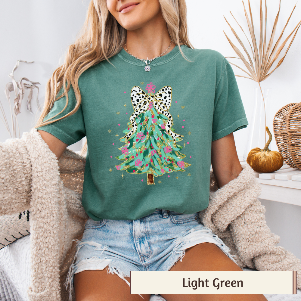 Christmas Tree Shirt Comfort Colors, Brushstroke Holiday Tee, Women's Christmas Graphic