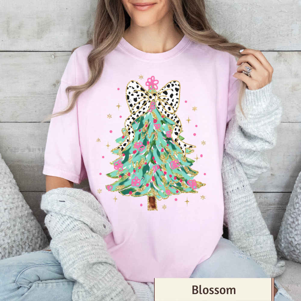 Christmas Tree Shirt Comfort Colors, Brushstroke Holiday Tee, Women's Christmas Graphic