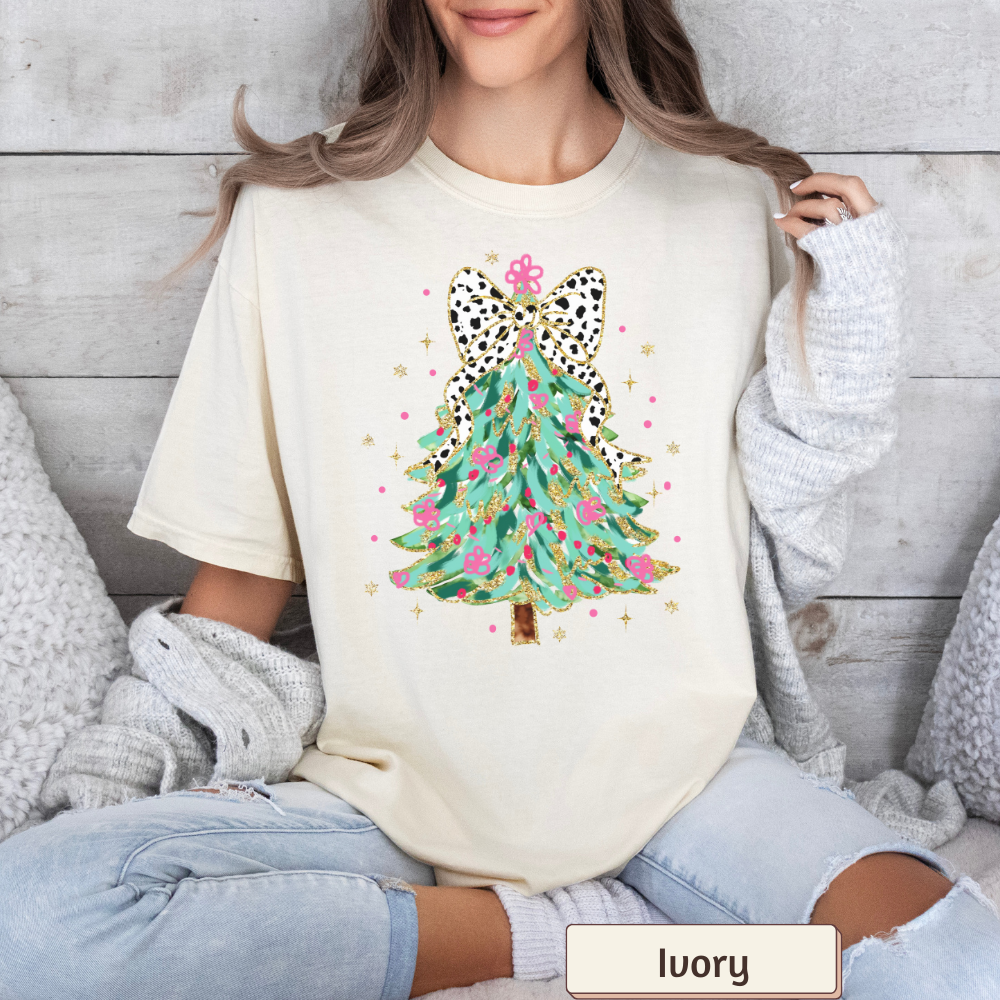 Christmas Tree Shirt Comfort Colors, Brushstroke Holiday Tee, Women's Christmas Graphic