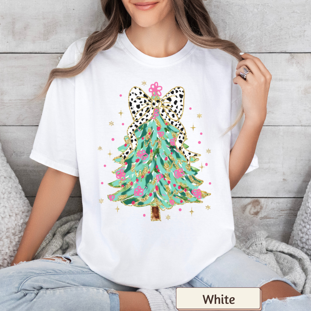 Christmas Tree Shirt Comfort Colors, Brushstroke Holiday Tee, Women's Christmas Graphic