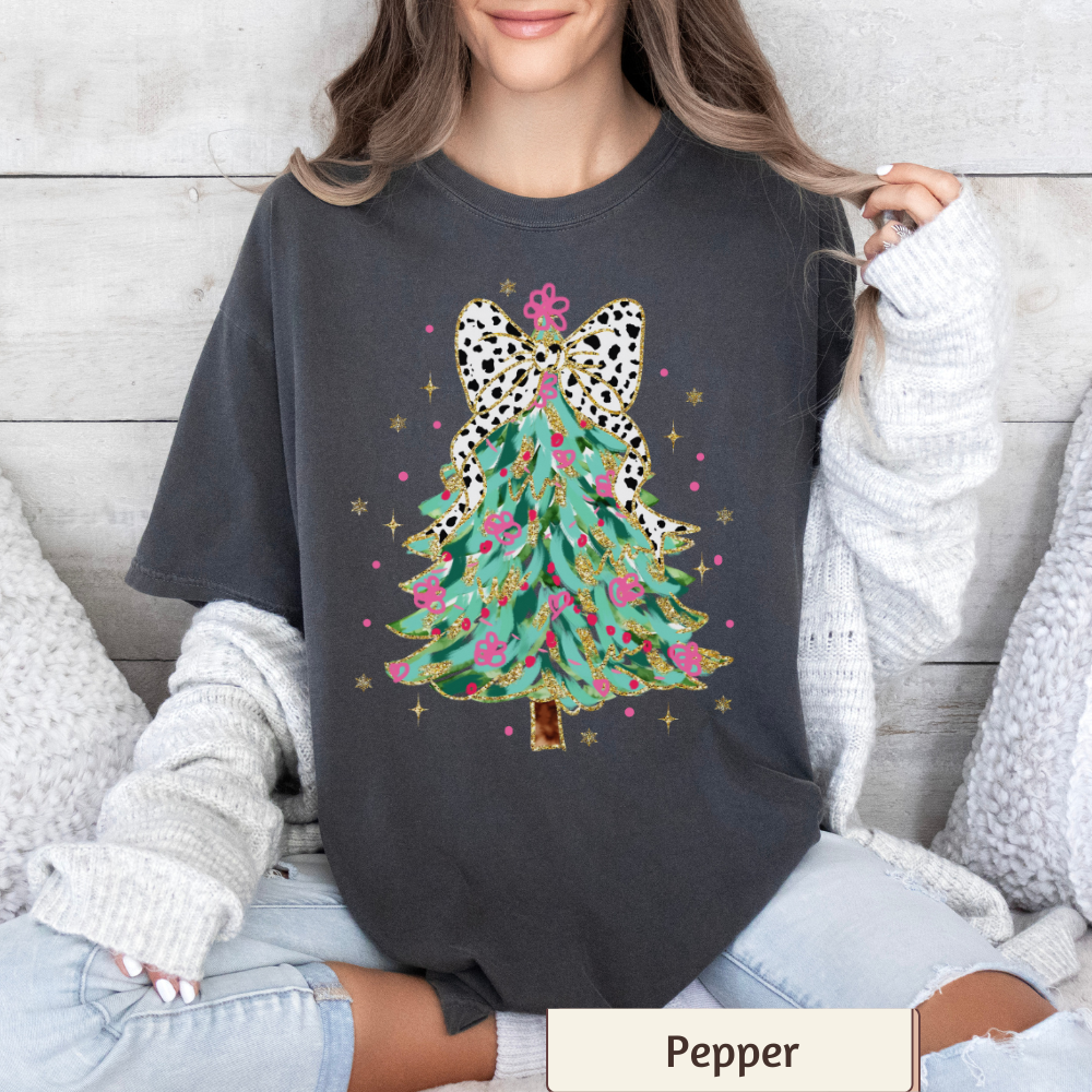 Christmas Tree Shirt Comfort Colors, Brushstroke Holiday Tee, Women's Christmas Graphic