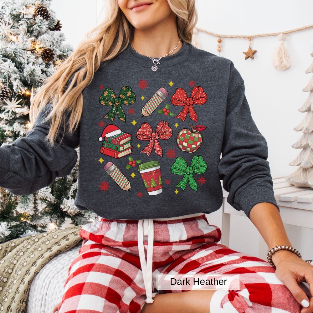 Coquette Teacher Christmas Bow Women's Sweatshirt