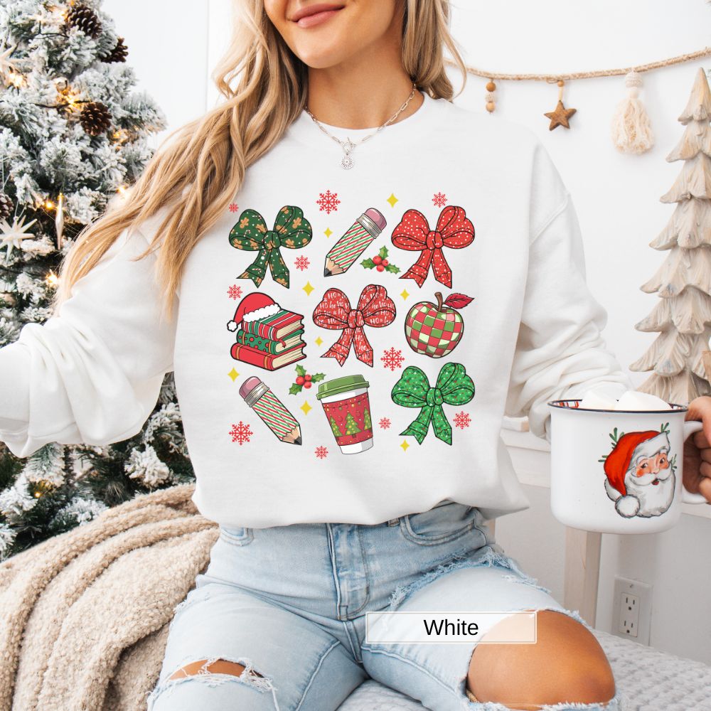 Coquette Teacher Christmas Bow Women's Sweatshirt