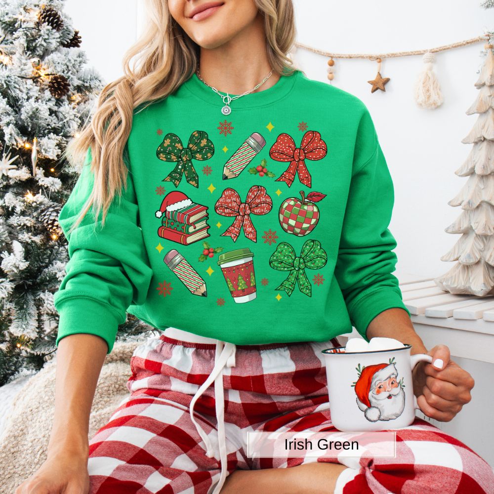 Coquette Teacher Christmas Bow Women's Sweatshirt