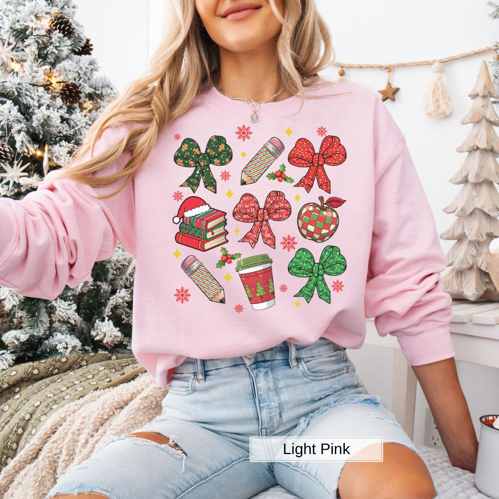 Coquette Teacher Christmas Bow Women's Sweatshirt