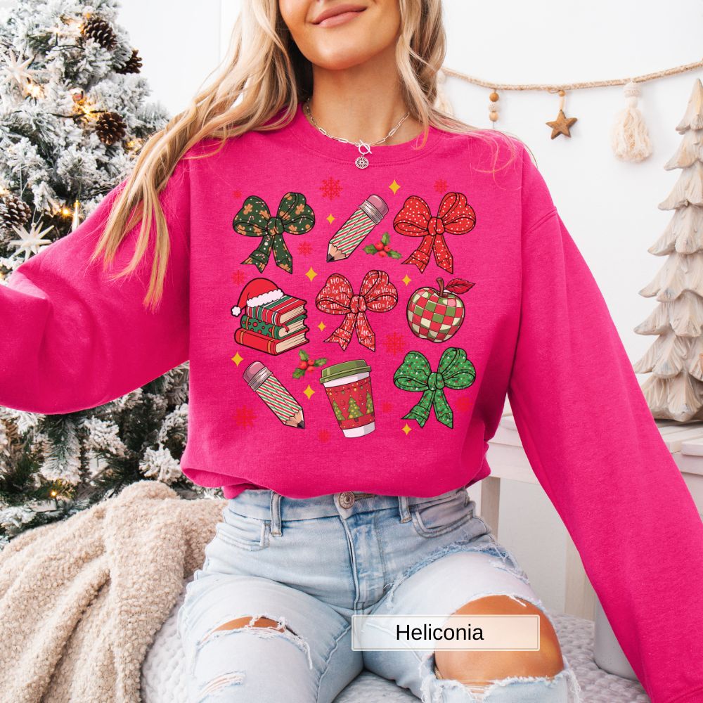 Coquette Teacher Christmas Bow Women's Sweatshirt