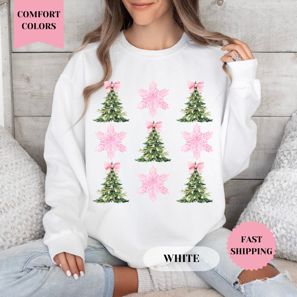 Christmas Pink Snowflakes Comfort Colors Sweatshirt, Christmas Sweater, Womenswear