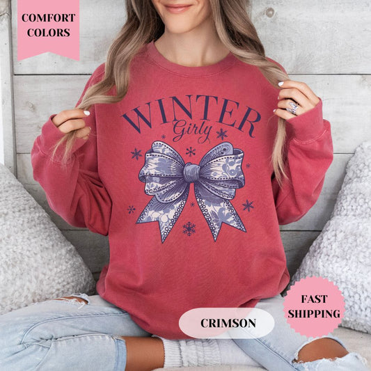 Winter Girly Comfort Colors Sweatshirt, Christmas Sweater, Womenswear