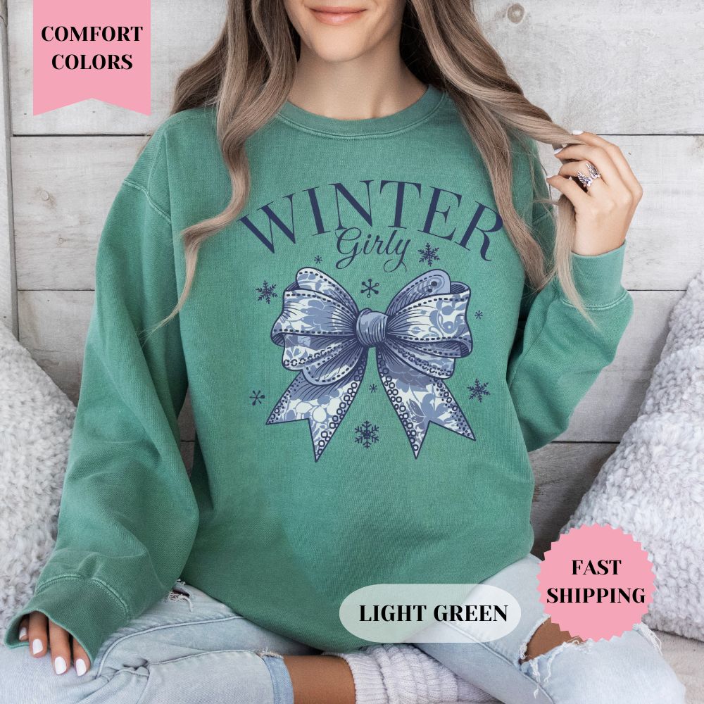 Winter Girly Comfort Colors Sweatshirt, Christmas Sweater, Womenswear