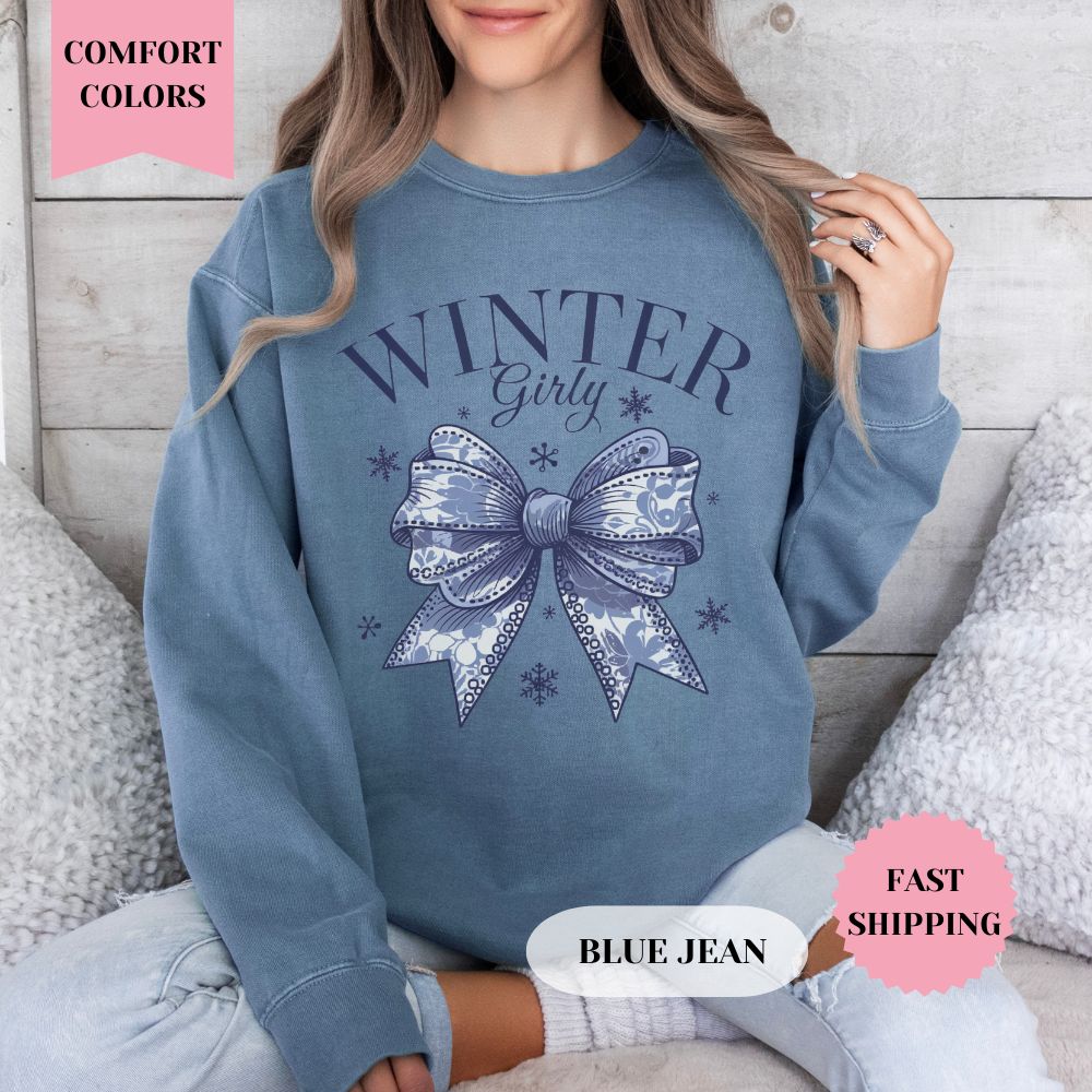 Winter Girly Comfort Colors Sweatshirt, Christmas Sweater, Womenswear