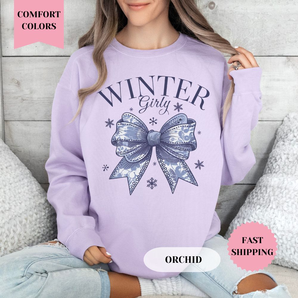 Winter Girly Comfort Colors Sweatshirt, Christmas Sweater, Womenswear