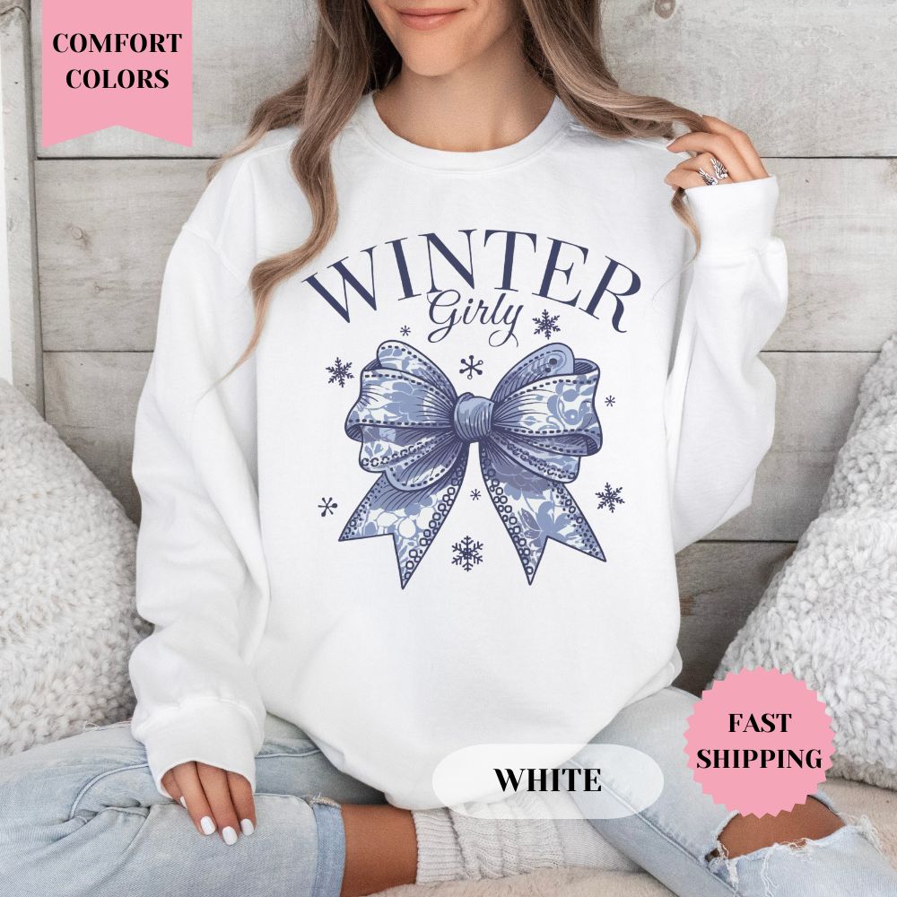Winter Girly Comfort Colors Sweatshirt, Christmas Sweater, Womenswear