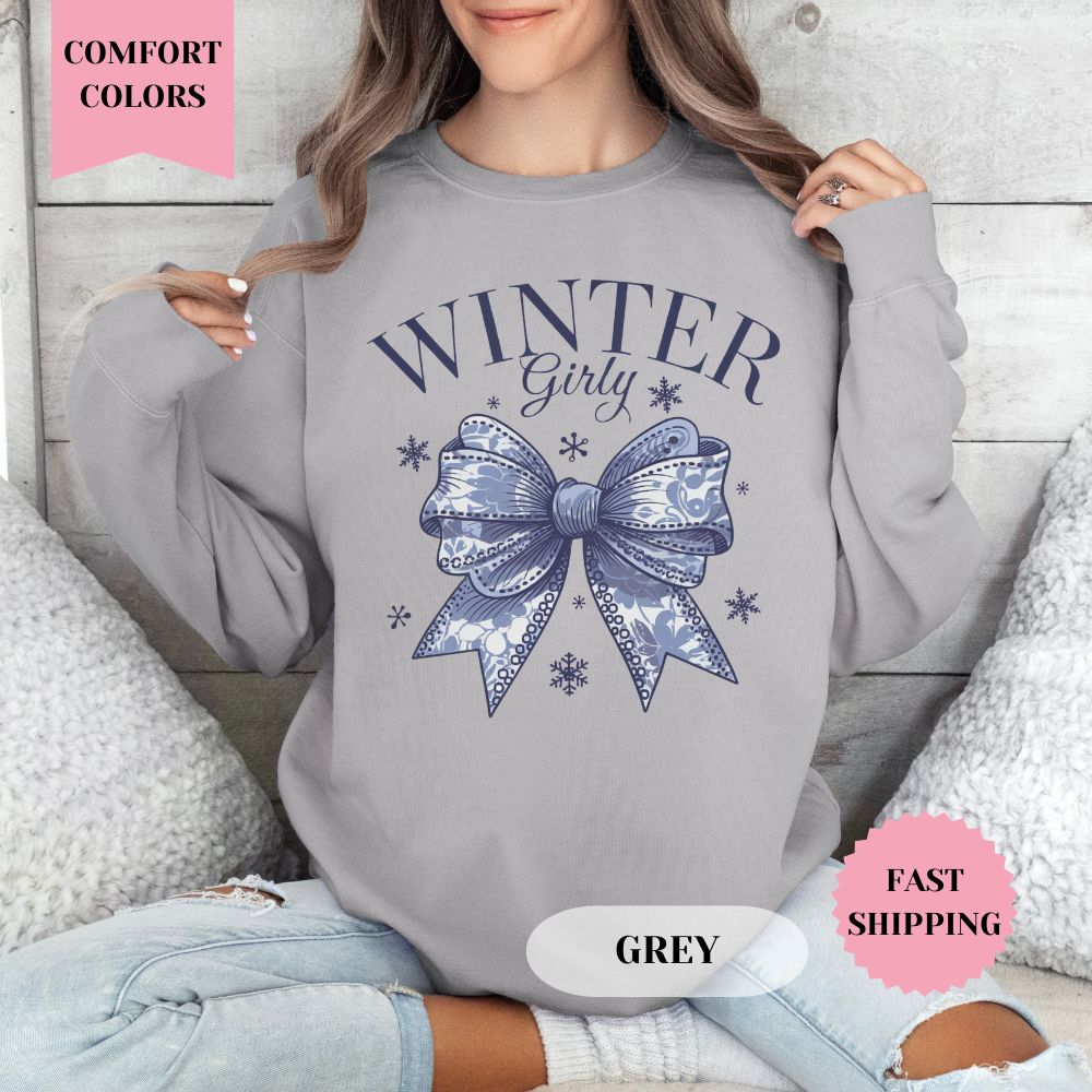 Winter Girly Comfort Colors Sweatshirt, Christmas Sweater, Womenswear