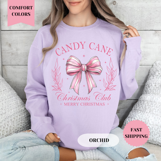 Candy Cane Christmas Club Comfort Colors Sweatshirt, Christmas Sweater, Womenswear