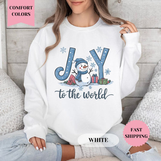 Joy to the World Snowman Comfort Colors Sweatshirt, Christmas Sweater, Womenswear