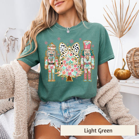 Nutcracker and Christmas Tree Women's Comfort Colors T-Shirt Festive Holiday Graphic Tee