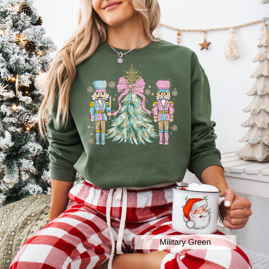 Pink Nutcracker Christmas Tree Womens Sweatshirt Cozy Holiday Pullover