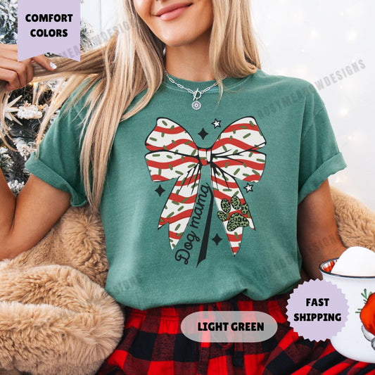 Dog Mama Coquette Christmas Comfort Colors T-Shirt Womenswear Holiday