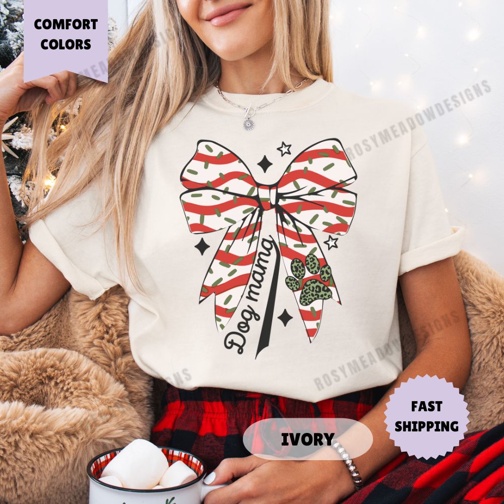 Dog Mama Coquette Christmas Comfort Colors T-Shirt Womenswear Holiday