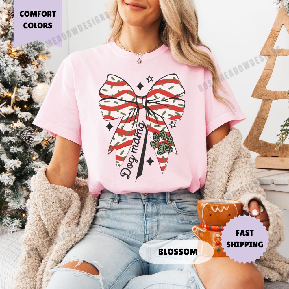 Dog Mama Coquette Christmas Comfort Colors T-Shirt Womenswear Holiday