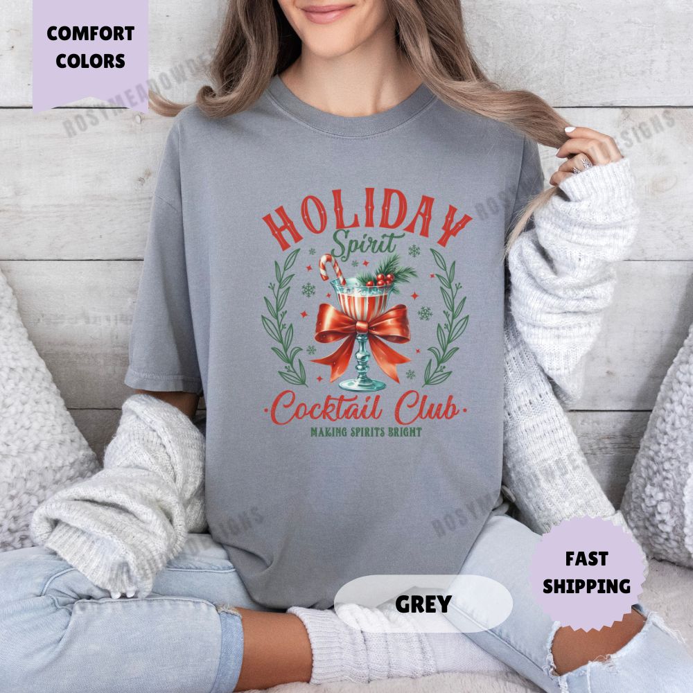 Holiday Spirit Club Comfort Colors T-Shirt Coquette Christmas Womenswear Crewneck