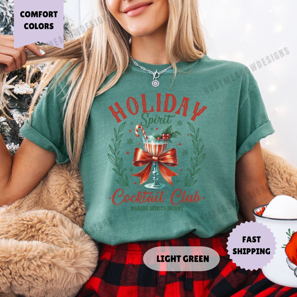 Holiday Spirit Club Comfort Colors T-Shirt Coquette Christmas Womenswear Crewneck