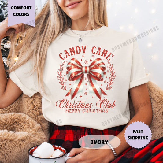 Candy Cane Christmas Club Comfort Colors T-Shirt Coquette Christmas Womenswear Holiday Crewneck