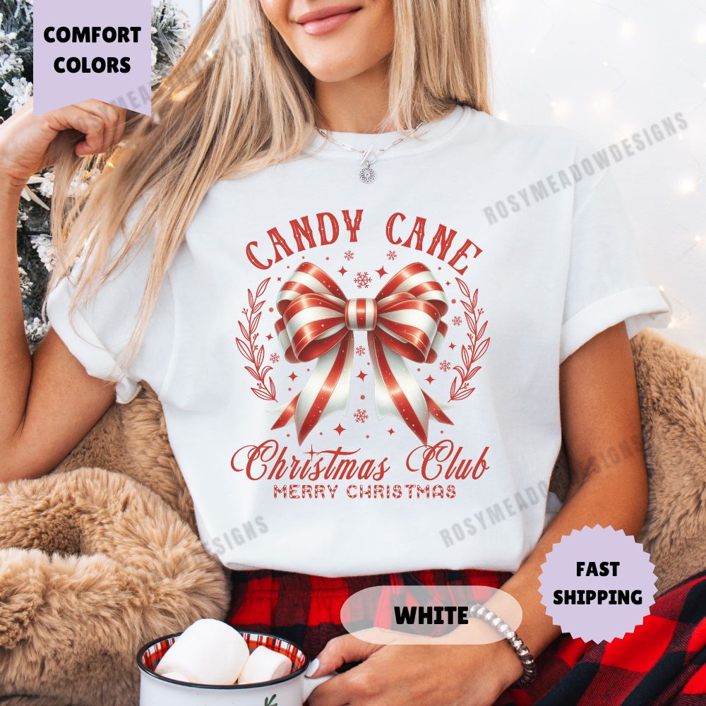 Candy Cane Christmas Club Comfort Colors T-Shirt Coquette Christmas Womenswear Holiday Crewneck