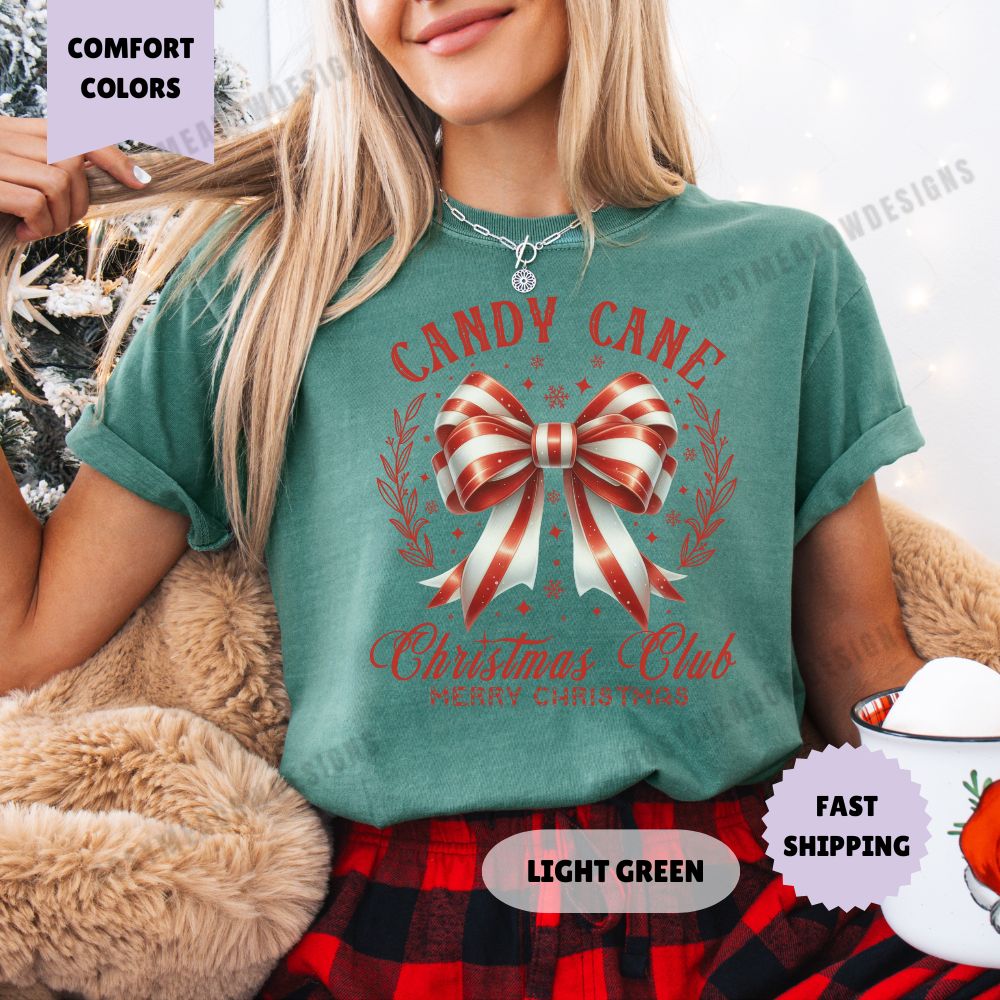 Candy Cane Christmas Club Comfort Colors T-Shirt Coquette Christmas Womenswear Holiday Crewneck