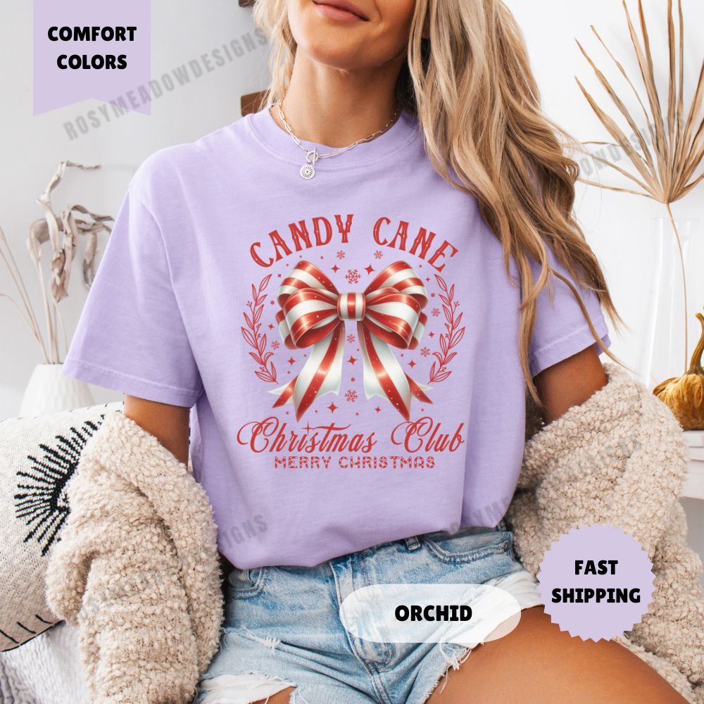 Candy Cane Christmas Club Comfort Colors T-Shirt Coquette Christmas Womenswear Holiday Crewneck