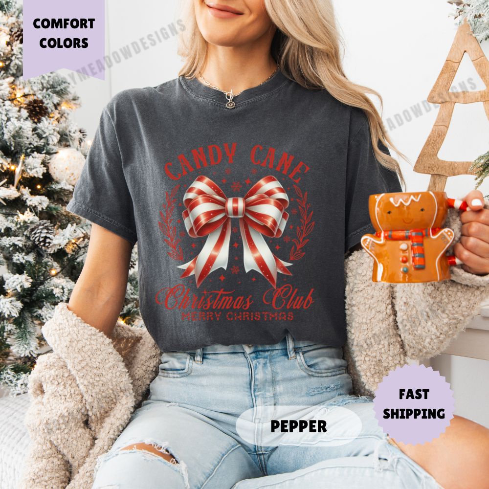 Candy Cane Christmas Club Comfort Colors T-Shirt Coquette Christmas Womenswear Holiday Crewneck