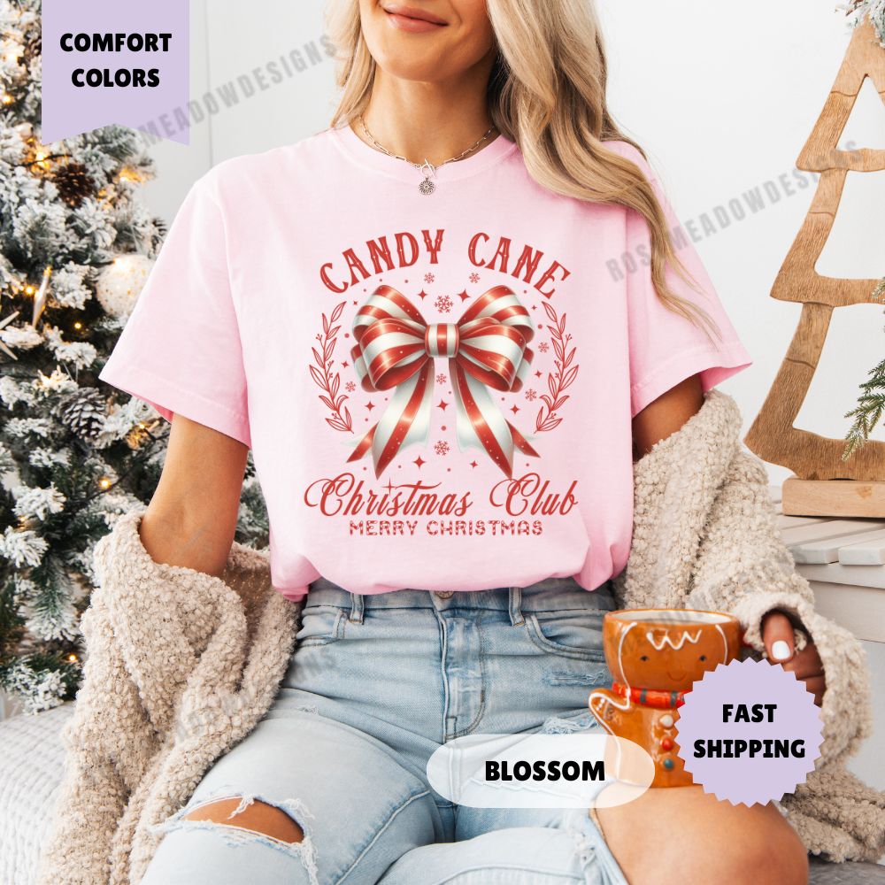 Candy Cane Christmas Club Comfort Colors T-Shirt Coquette Christmas Womenswear Holiday Crewneck