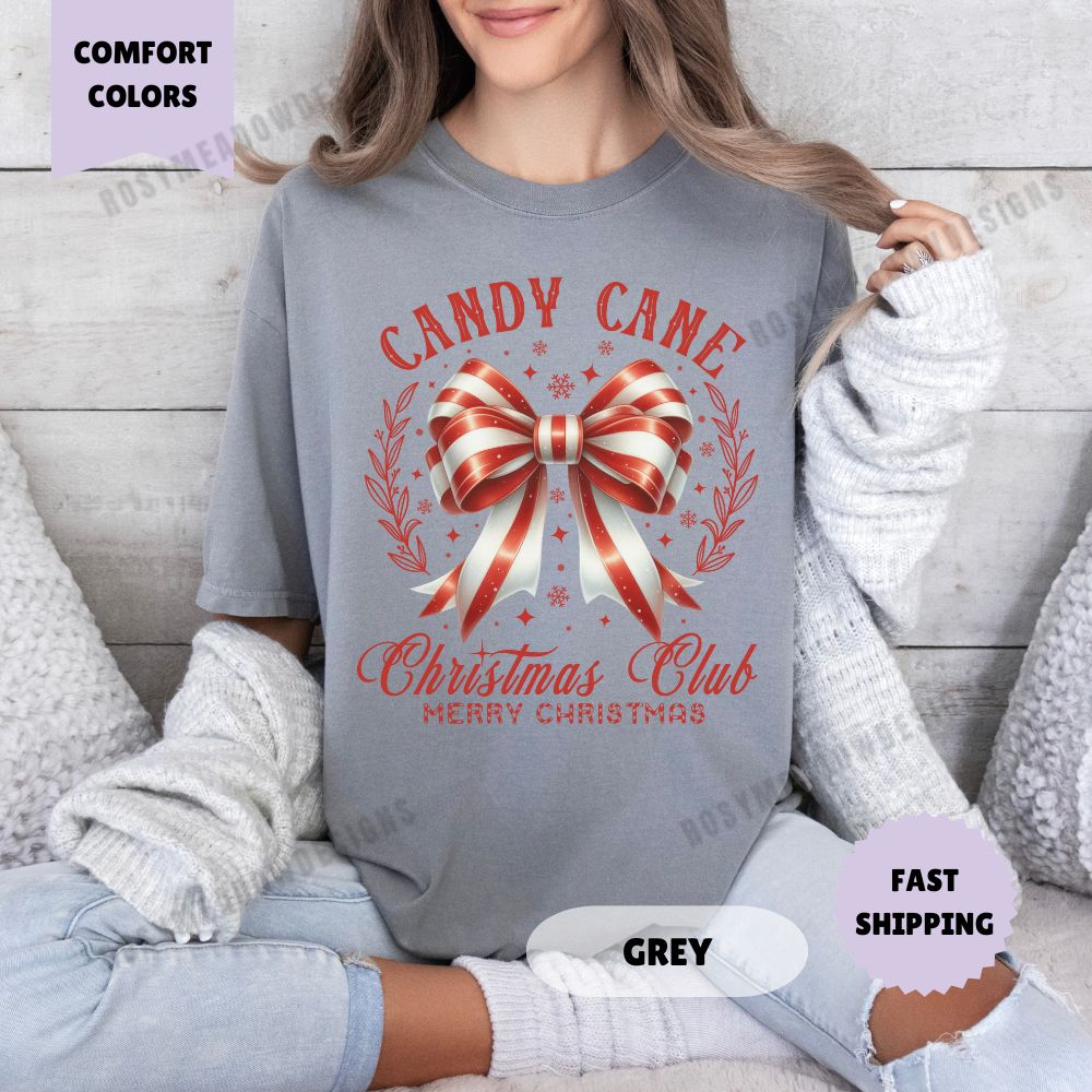 Candy Cane Christmas Club Comfort Colors T-Shirt Coquette Christmas Womenswear Holiday Crewneck