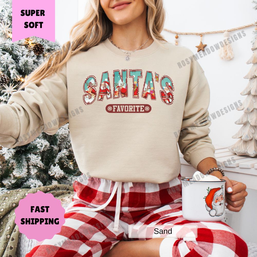 Santas Favorite Christmas Pullover Sweatshirt Womens Holiday Apparel