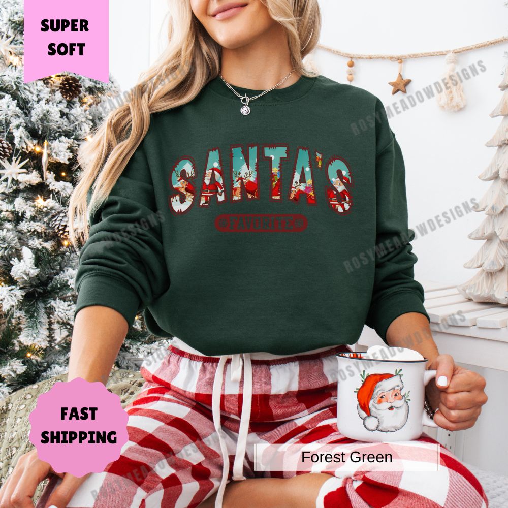 Santas Favorite Christmas Pullover Sweatshirt Womens Holiday Apparel