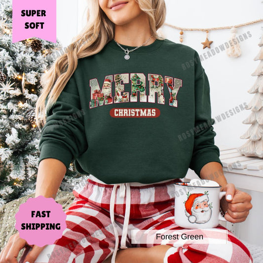 Retro Merry Christmas Womens Pullover Sweatshirt