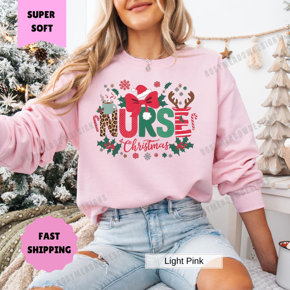 Festive Nurse Christmas Pullover Women's Holiday Sweatshirt Womenswear