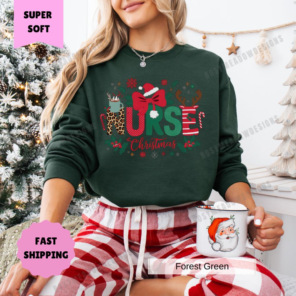 Festive Nurse Christmas Pullover Women's Holiday Sweatshirt Womenswear