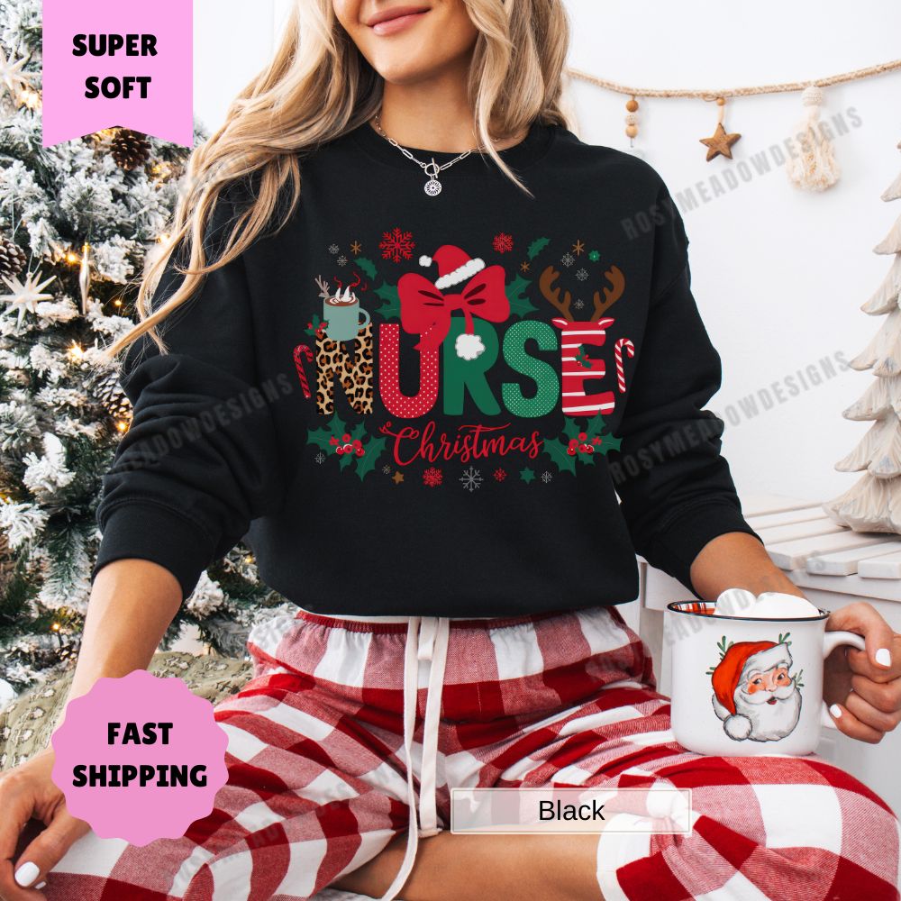 Festive Nurse Christmas Pullover Women's Holiday Sweatshirt Womenswear