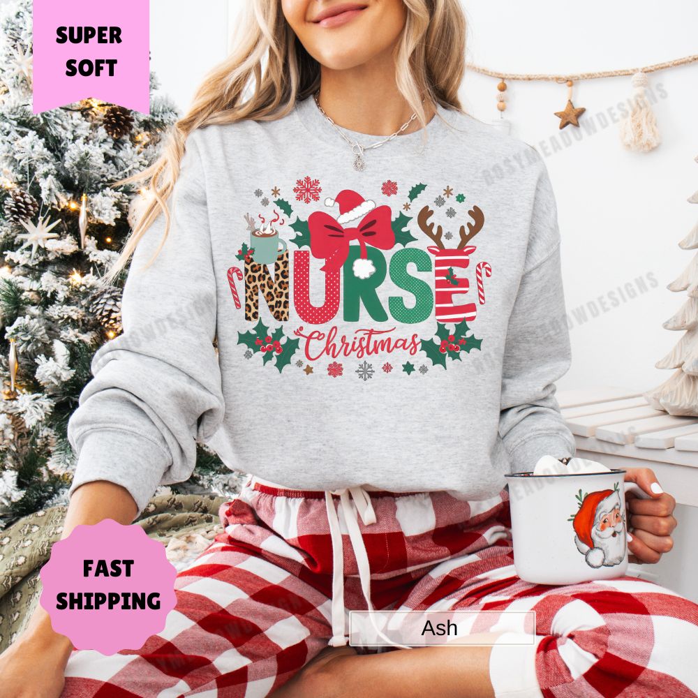 Festive Nurse Christmas Pullover Women's Holiday Sweatshirt Womenswear