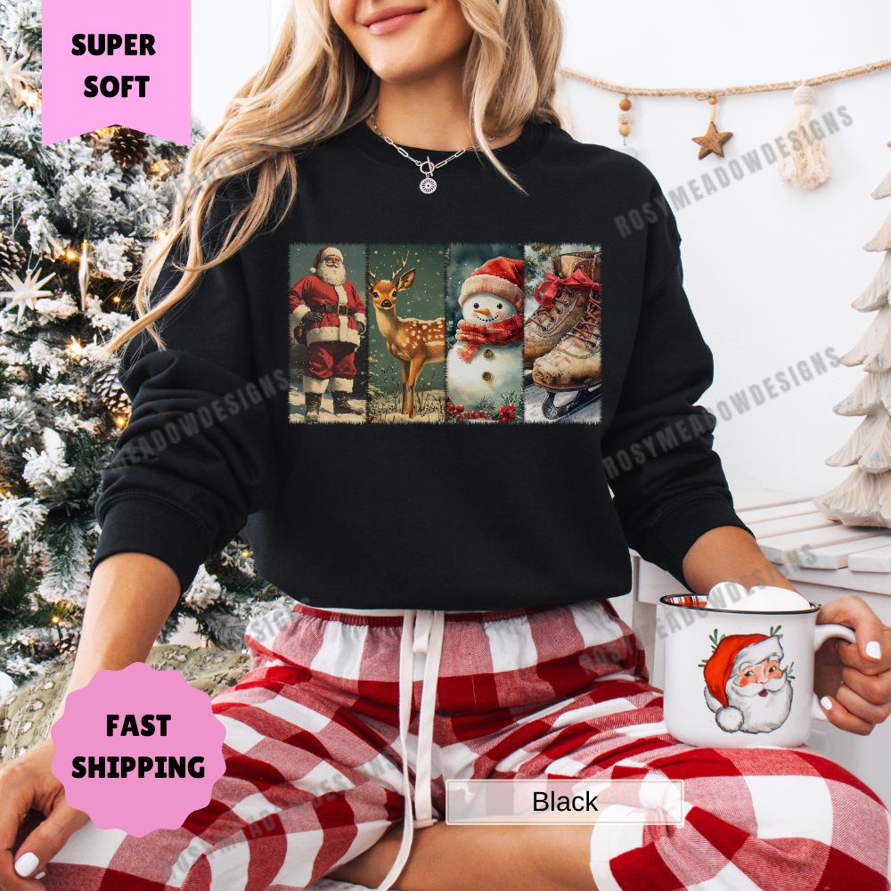 Retro Christmas Santa Womenswear Sweatshirt Festive Holiday Pullover