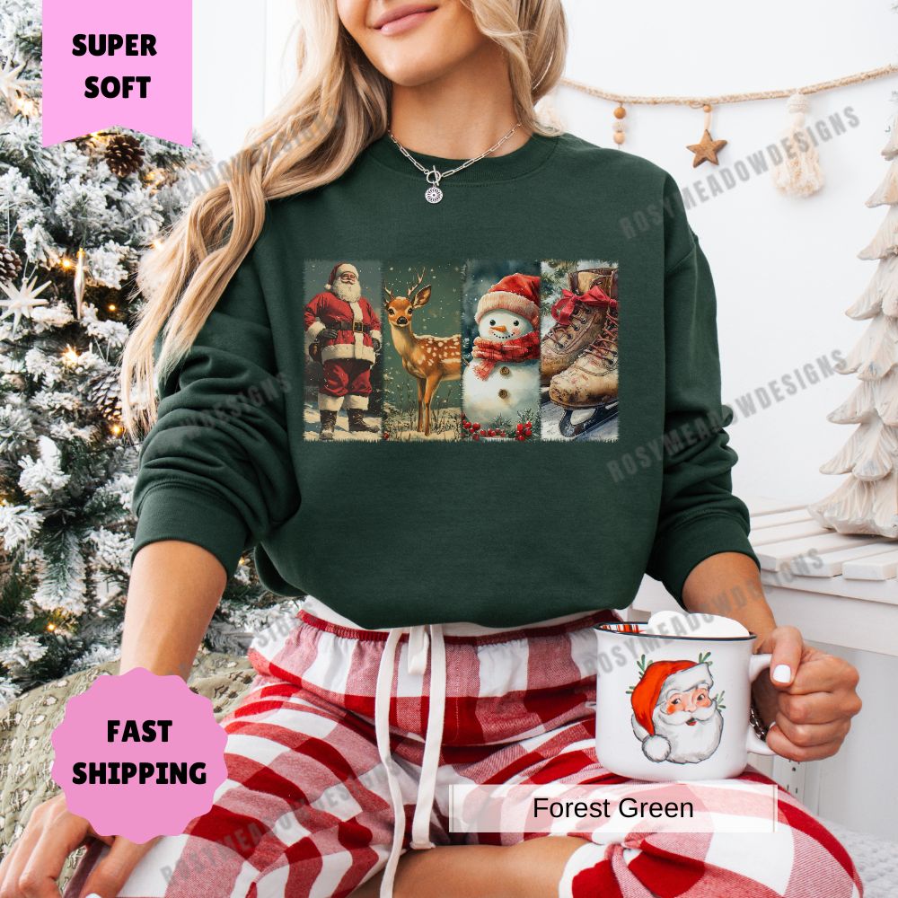 Retro Christmas Santa Womenswear Sweatshirt Festive Holiday Pullover